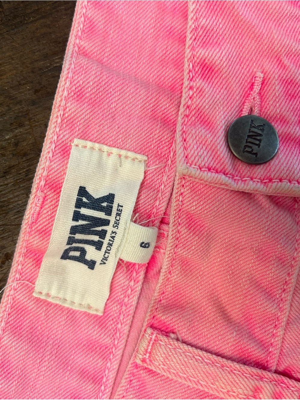 PINK Victoria's Secret Faded Neon Pink Frayed Denim Cutoff Shorts - Picture 6 of 10